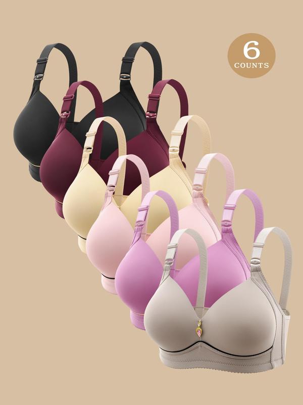 Women's Solid Color Contrast Binding Wireless Push Up Bra, Soft Comfortable Breathable Adjustable Strap Bra, Lingerie for All Seasons, Bras for Women